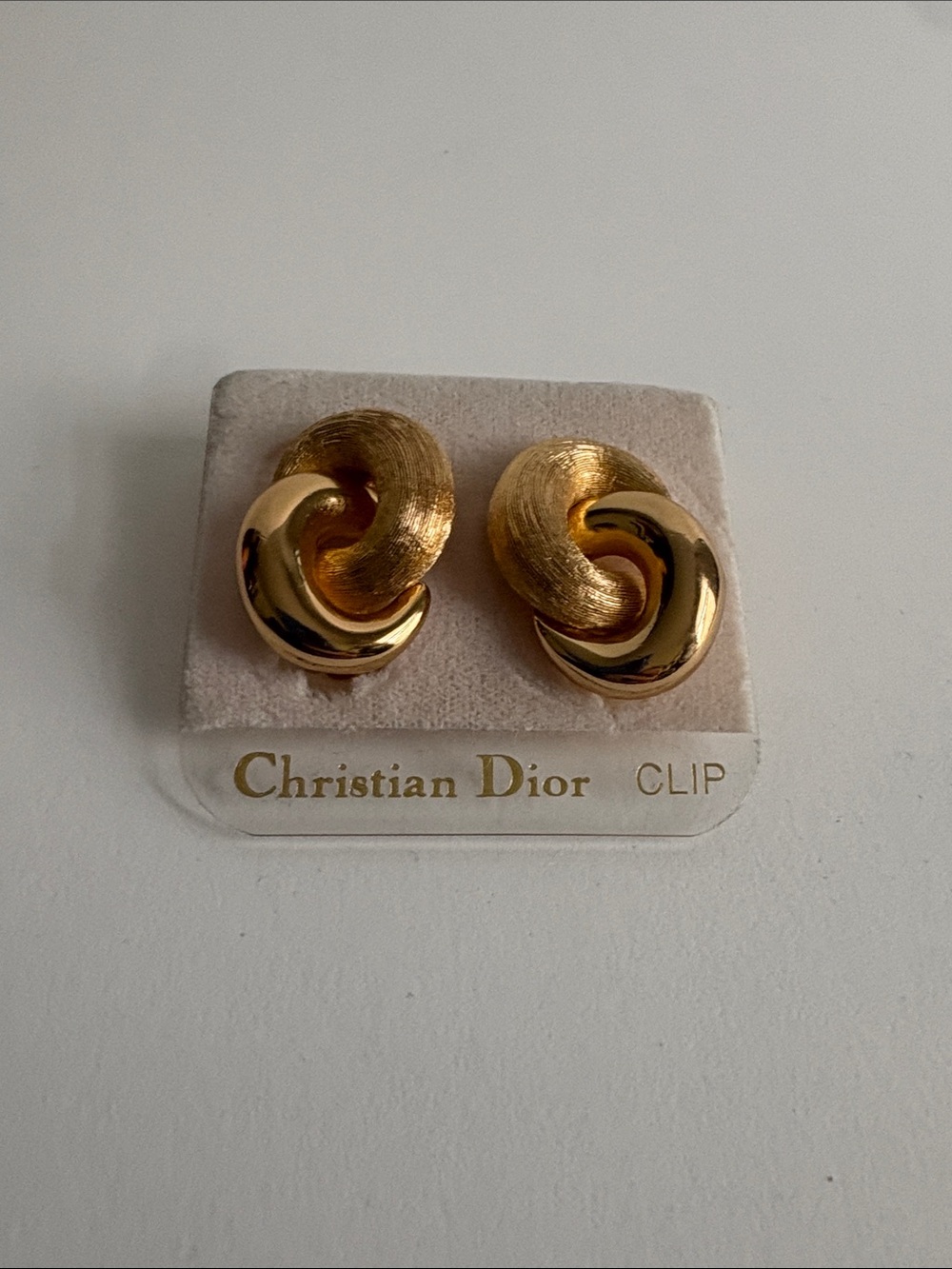 Christian Dior Two Tone Gold Swirl Clip On Earrings Vintage NWT